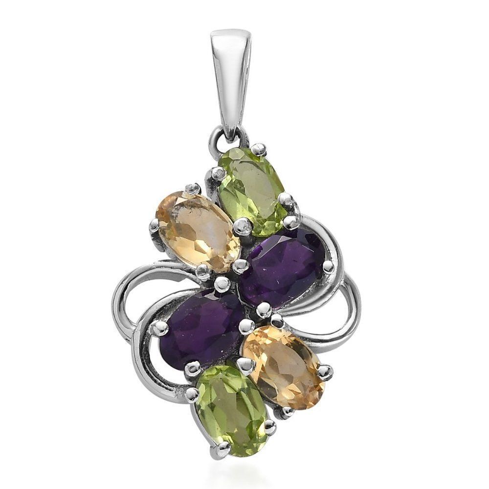Multi Gemstone Cluster Pendant in Stainless Steel 2.50 ctw